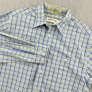 Orvis Plaid Button Down Shirt Mens Medium Green Blue Long Sleeve Cotton Shirt